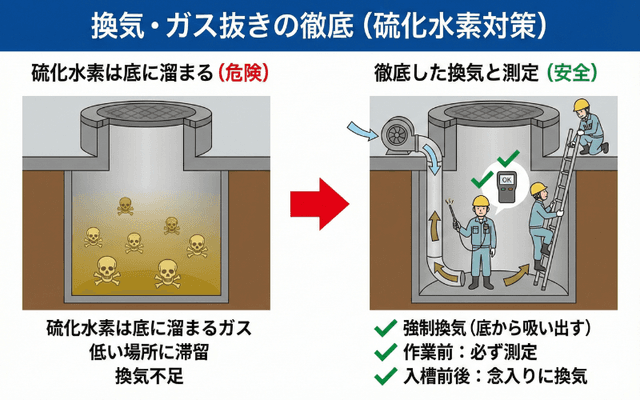 換気・ガス抜きの徹底