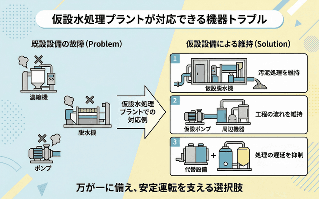 仮設水処理プラントが対応できる機器トラブルの範囲
