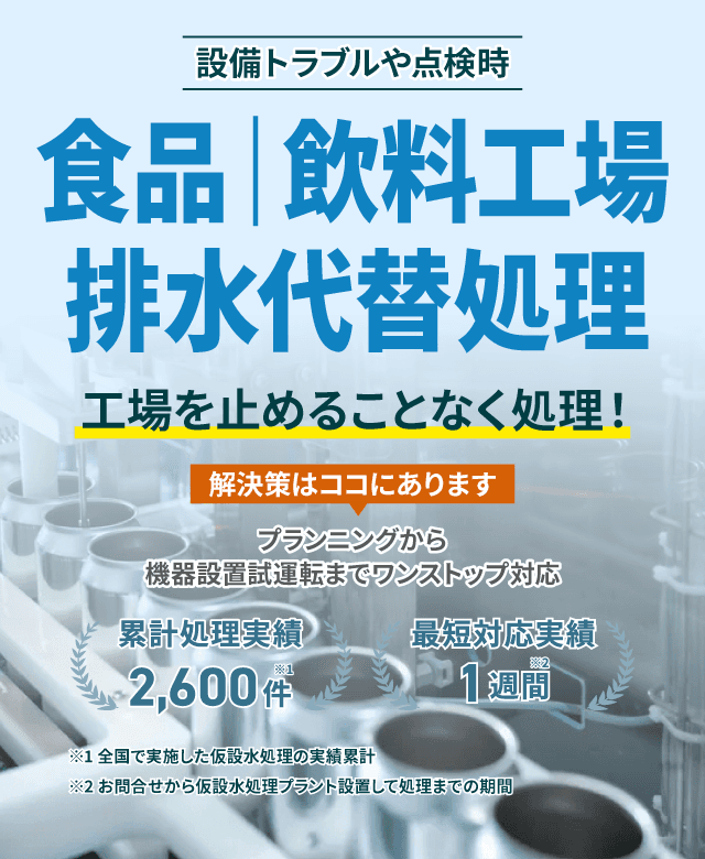 設備トラブルや点検時の化学工場の排水代替処理で工場を止めることなく処理!