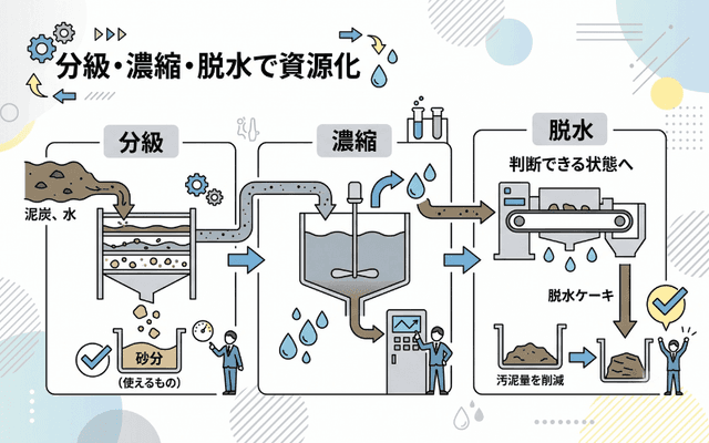 分級・濃縮・脱水で、使えるものと処理すべきものを分ける