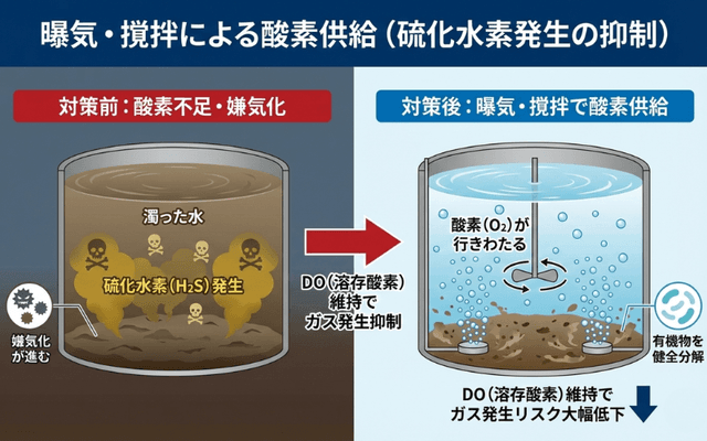 曝気・撹拌による酸素供給