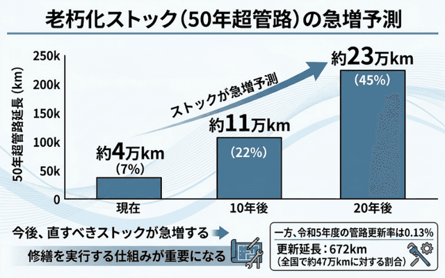 標準耐用年数50年超の下水道管路
