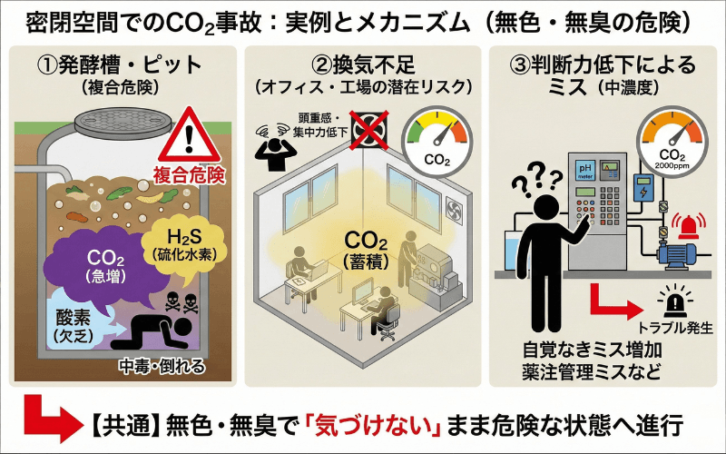 密閉空間で起きやすいCO₂ 事故