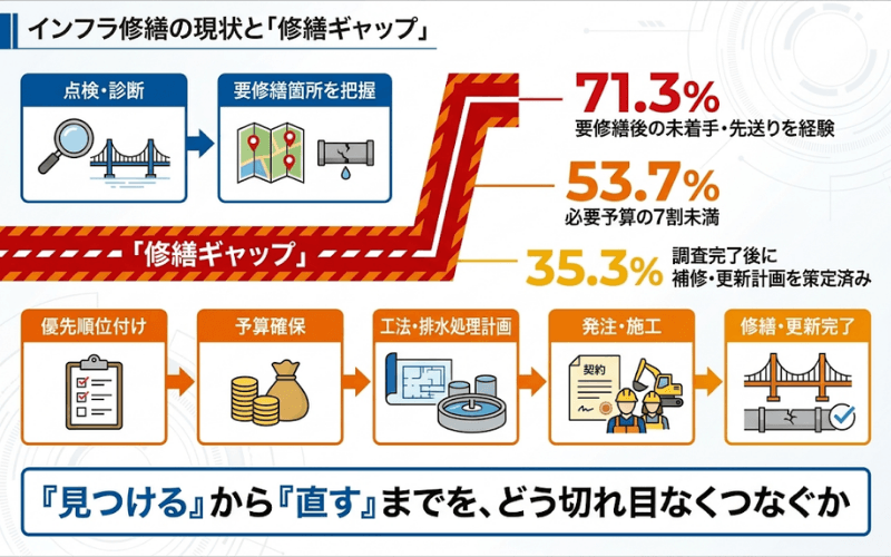 調査完了後も「補修・更新計画策定済み」は35.3%
