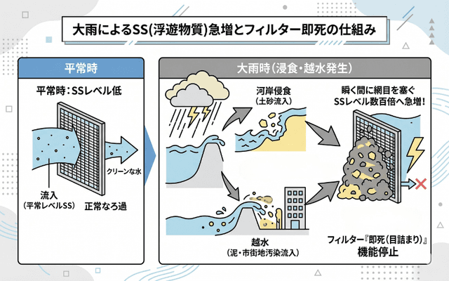 河岸侵食・越水によるSS(浮遊物質)の急増