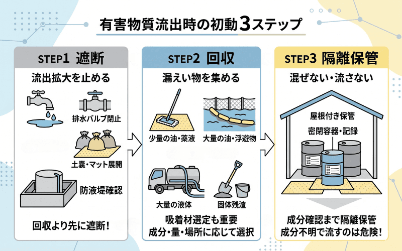 「遮断→回収→分離」の3ステップ