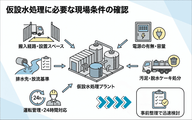 仮設水処理を組むために必要な現場条件