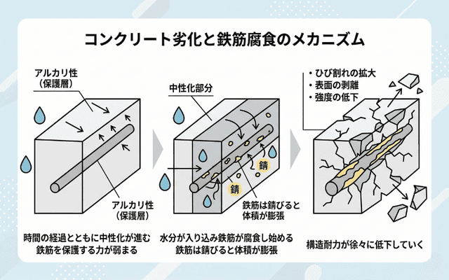 コンクリート劣化と鉄筋腐食