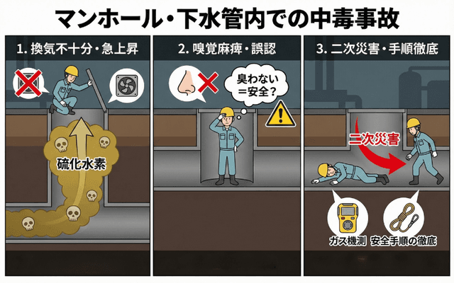 下水管内での中毒事故