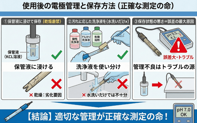 使用後の電極管理と保存方法