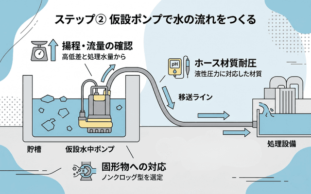 ステップ② 仮設ポンプで水の流れをつくる