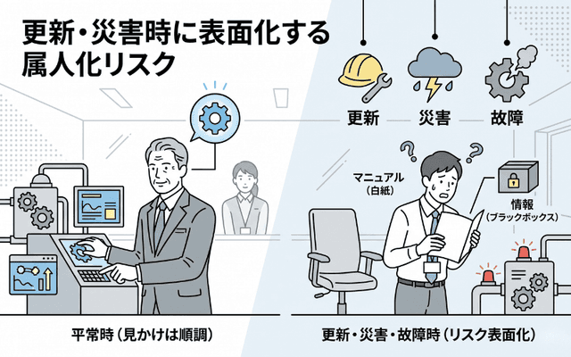 属人化は、更新・災害・故障時に表面化する