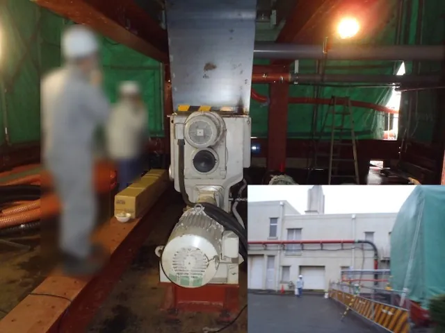 脱水ケーキ(分離された固形物)搬送状況の写真