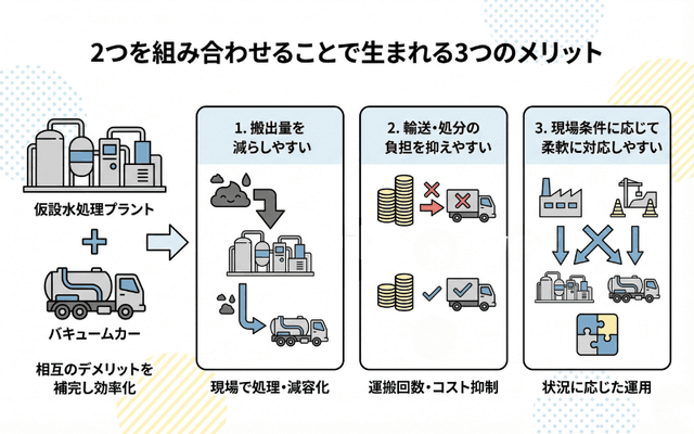 仮設水処理とバキュームカーの比較