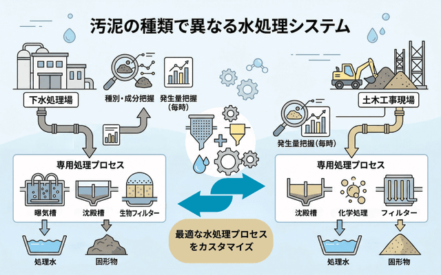 汚泥の種類によって異なる水処理