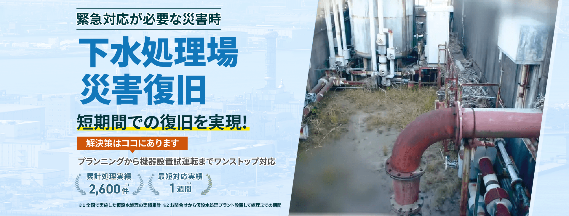 下水処理場 災害復旧 短期間での復旧を実現!解決策はココにあります
