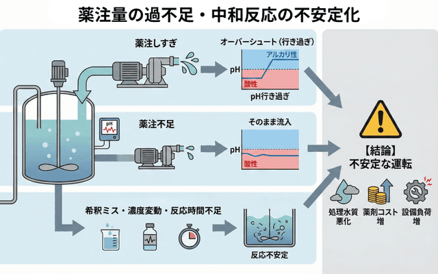 薬注量の過不足・中和反応の不安定化