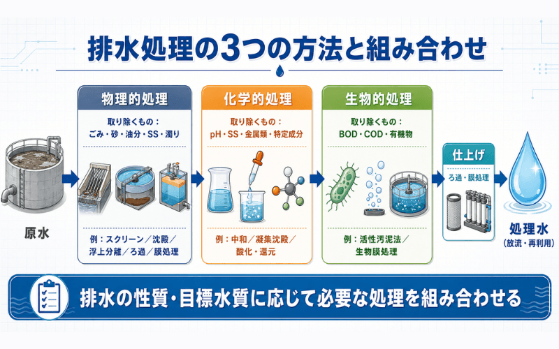 排水処理の3つの方法と組み合わせ