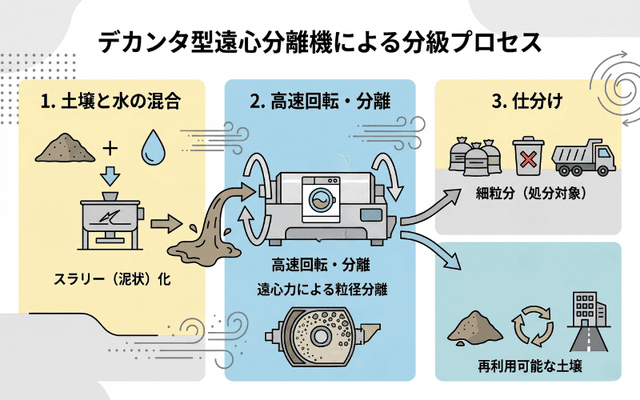 デカンタ型遠心分離機による分級プロセス
