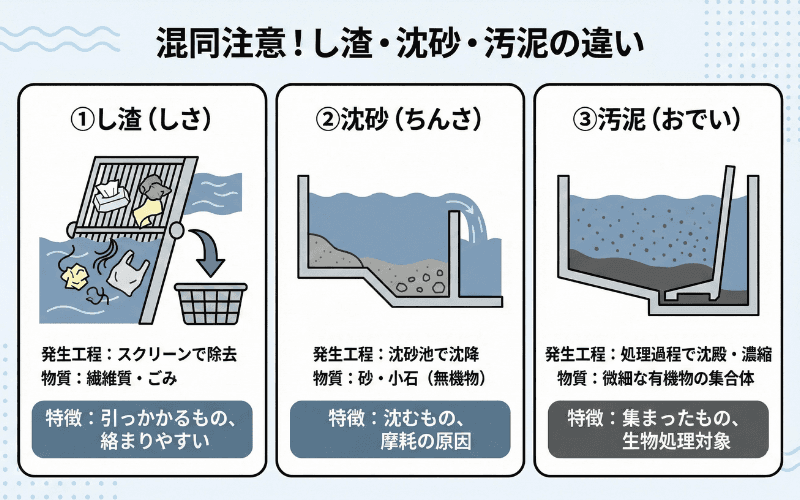 汚泥・沈砂との違い