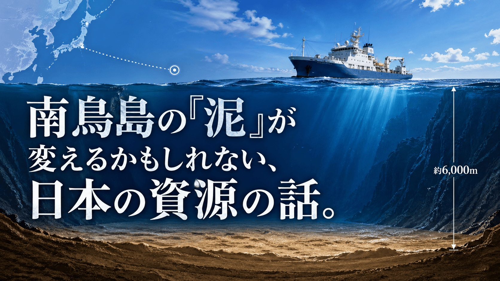 南鳥島沖の大型探査船から深海約6,000mへパイプが伸び、海底の泥を汲み上げる揚泥試験の概念図