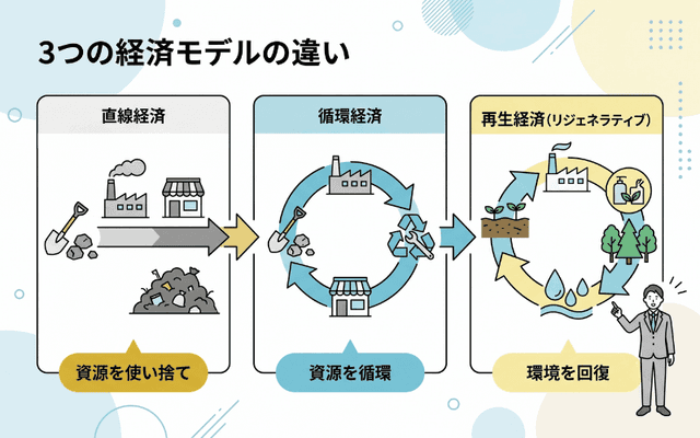 直線経済 → 循環経済 → 再生経済